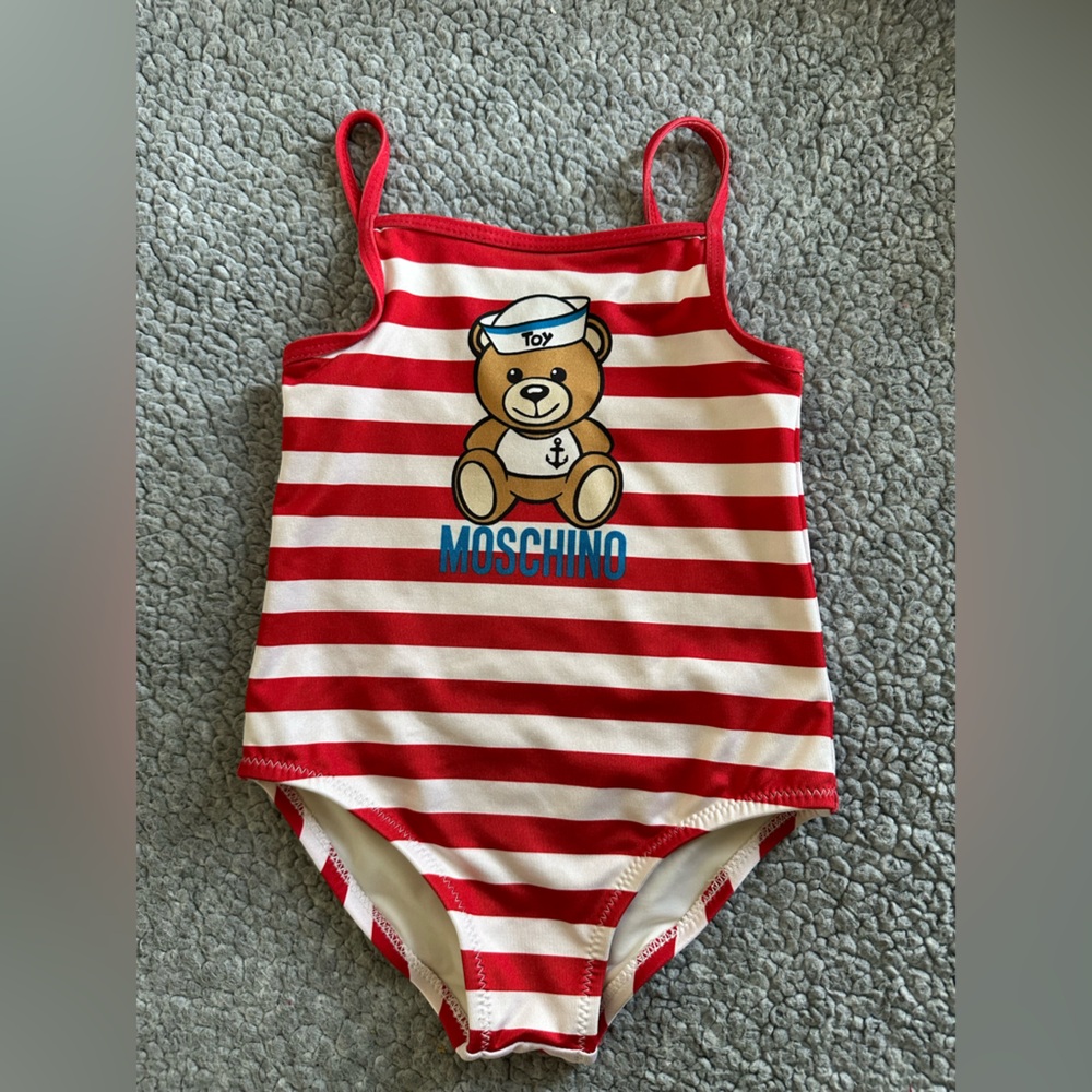 Moschino Kids Red & White Striped Teddy Sailor One-Piece Swimsuit